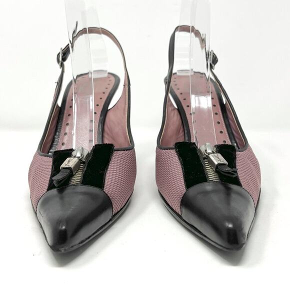 YSL Vintage Pointed Slingback Pumps Black Mauve Mesh Zipper Detail Sz 39 - Picture 3 of 9